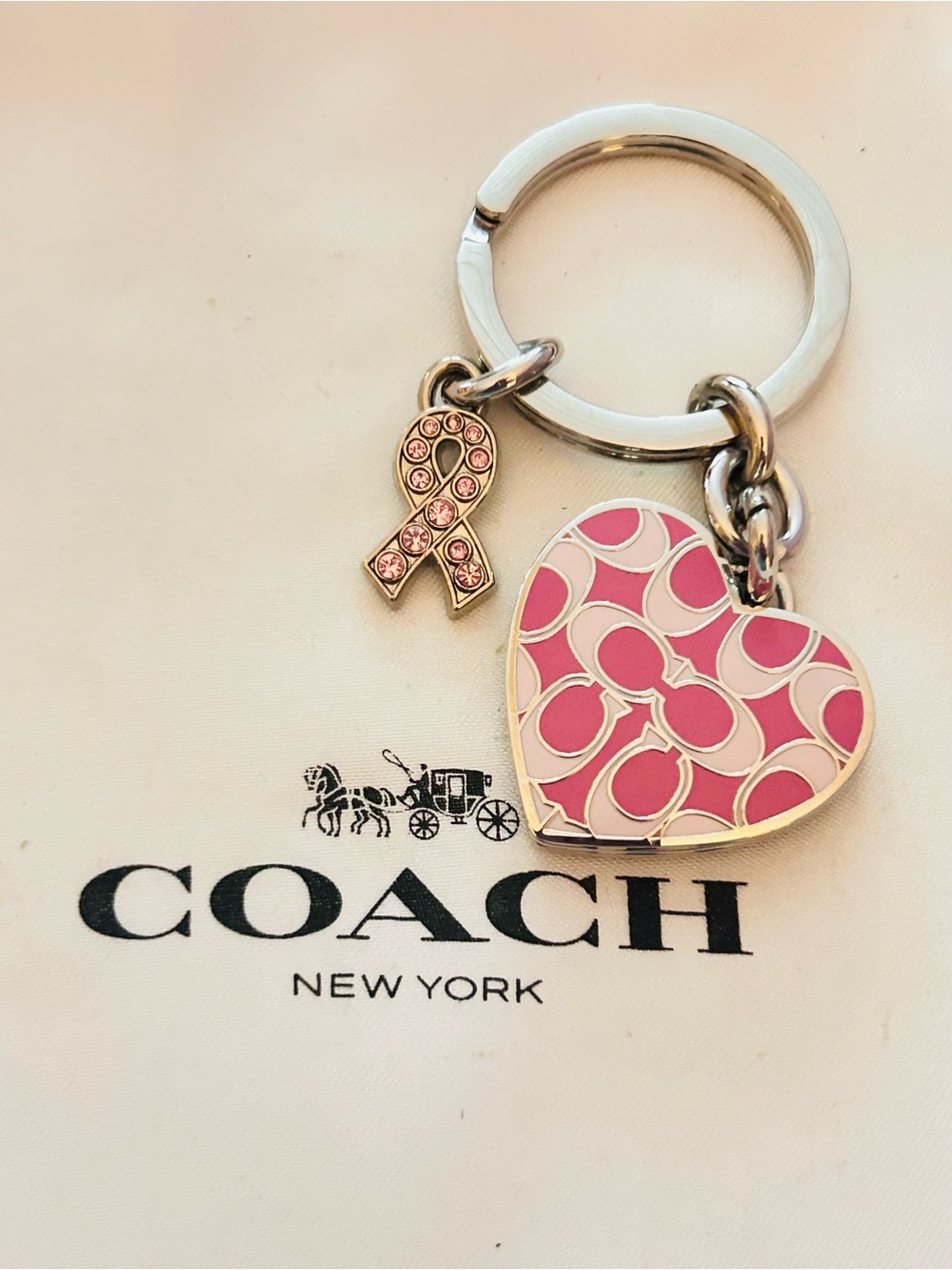 NWOT RARE Coach Y2K Cancer Awareness Heart Photo Keychain/ Bag Charm - Picture 9 of 14